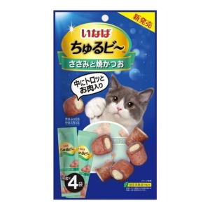 貓小食-日本INABA-貓小食-鰹魚及烤雞胸肉軟心零食粒-10g-4袋入-藍-CIAO-INABA-寵物用品速遞