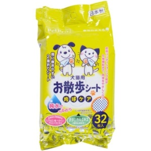 貓犬用日常用品-日本PetPro-寵物腳掌肉球護理紙巾-綠茶護理成份-32枚入-黃-貓犬用-寵物用品速遞