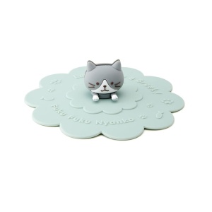 貓奴生活雜貨-日本FukuFukuNyanko-超可愛貓貓-矽膠杯蓋-灰臉貓-Hacchi-一個入-貓咪精品-寵物用品速遞