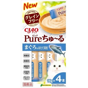 貓小食-日本CIAO肉泥餐包-Churu-Pure-無添加吞拿魚帶子肉醬-56g-SC-322-CIAO-INABA-寵物用品速遞