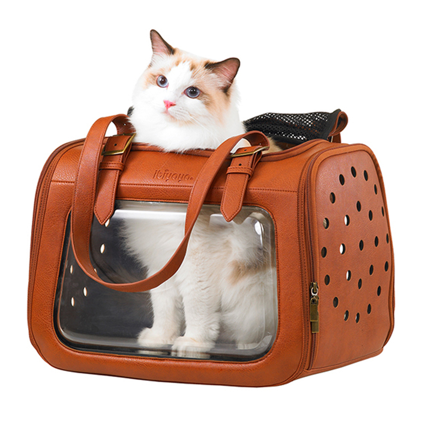IBIYAYA 移動櫥窗透明寵物外出袋 皮革 6kg (IBI-FC1821-LB) (圖片4)