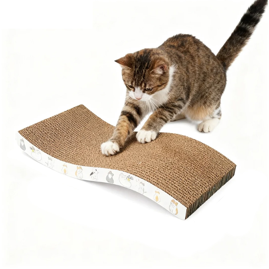 【富貴貓砂 水晶貓砂 換購品】HelloDOG 玩具嚴選 瓦楞紙貓抓板 S微彎形 顏色隨機