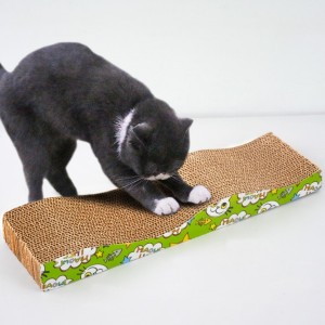 貓咪玩具-瓦楞紙貓抓板-波浪平板-彩黃色圖案-貓貓-寵物用品速遞