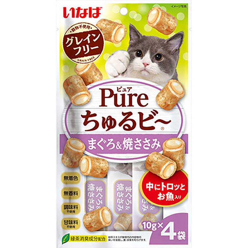 CIAO CIAO 貓零食 日本 Pure Chiu 天然軟心零食粒 金槍魚+雞肉味 10g 4袋入(淺紫) (QSC-312)