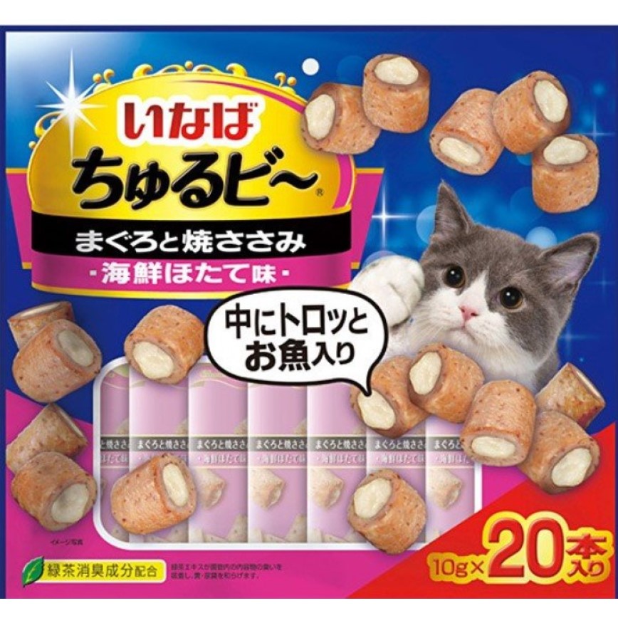 CIAO 日本INABA 貓零食 軟心零食粒 金槍魚+雞肉 10g 20袋入 (粉紅) (QSC-283)