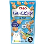 CIAO 貓零食 日本軟心零食粒 鰹魚味 12g 3袋入(淺藍) (CS-173) 貓小食 CIAO INABA 貓零食 寵物用品速遞