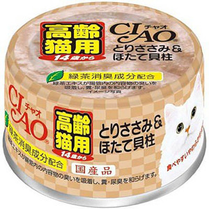 貓罐頭-貓濕糧-CIAO-日本貓罐頭-肉泥貓罐頭-高齡貓-14歲以上-雞肉-扇貝-75g-杏-M-53-CIAO-INABA-寵物用品速遞