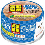 CIAO 日本貓罐頭 肉泥貓罐頭 高齡貓 14歲以上 鰹魚+鰹節 75g (藍) (M-52) 貓罐頭 貓濕糧 CIAO INABA 寵物用品速遞