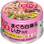 CIAO 日本貓罐頭 白身金槍魚+魷魚 85g (粉紅) (A-03) 貓罐頭 貓濕糧 CIAO INABA 寵物用品速遞