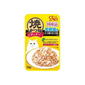 貓罐頭-貓濕糧-CIAO-貓濕糧-日本燒鰹魚晚餐包-高齡貓-鰹魚-扇貝-50g-黃-IC-234-CIAO-INABA-寵物用品速遞