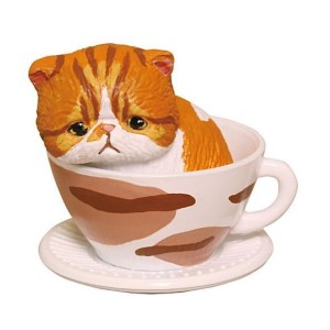 生活用品超級市場-日本直送-貓公仔擺設-茶杯裡的憂鬱橙啡虎紋貓-1枚入-貓咪精品-寵物用品速遞