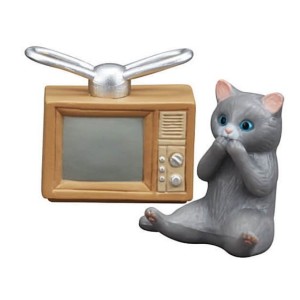 生活用品超級市場-日本直送-貓公仔擺設-懷舊家電與貓兒-電視與灰貓-2枚入-貓咪精品-清酒十四代獺祭專家