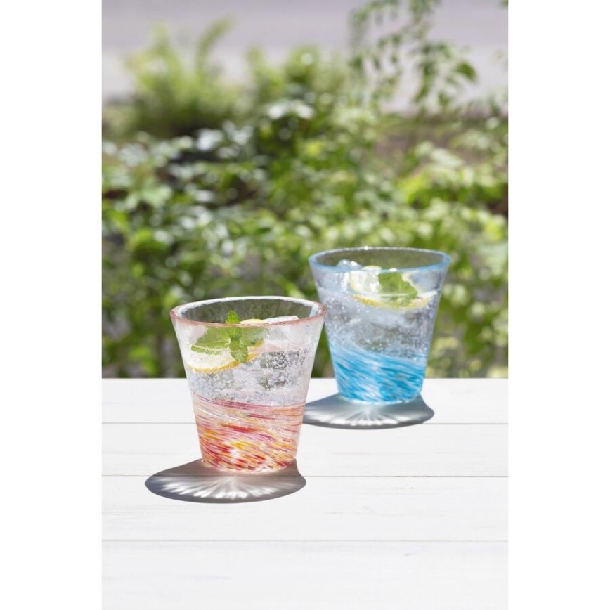 日本清酒杯 津輕 びいどろ 東雲淺葱清酒杯套裝 一套2個紅藍 (FS-71574) (圖片3)