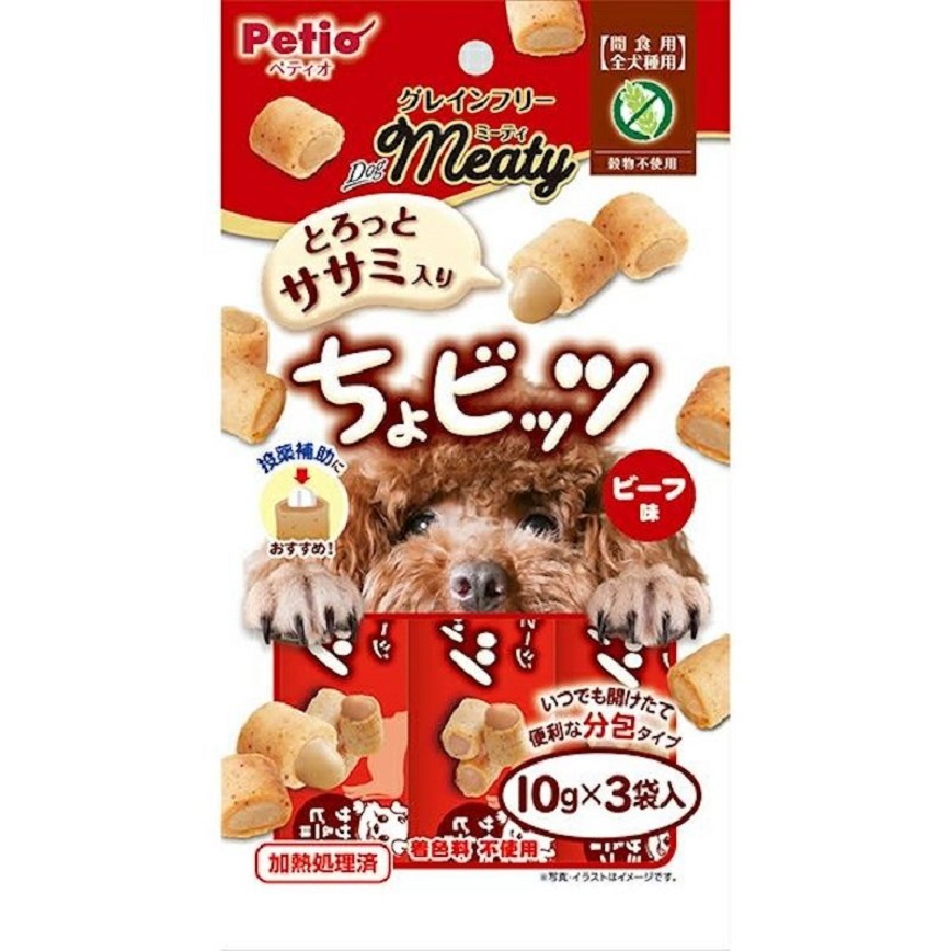 Petio Petio 狗零食 Meaty無添加雞胸肉&牛肉流心肉粒 (輔助餵藥 DHA・EPA+) 10gx3袋 (90502658)