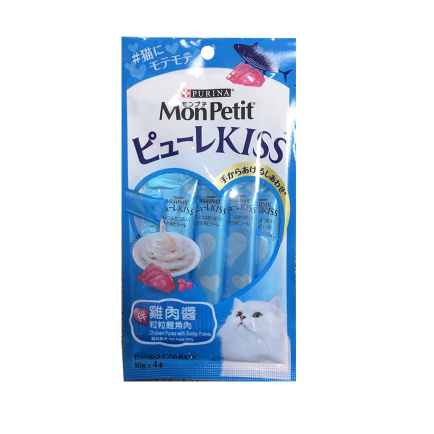 MonPetit Puree Kiss 貓肉泥 雞肉醬伴粒粒吞拿魚/鰹魚肉 10g (圖片3)