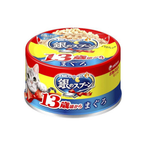 貓罐頭-貓濕糧-日本unicharm-三星銀匙-貓罐頭-13歲高齡貓用-純吞拿魚-70g-藍黃-unicharm-寵物用品速遞