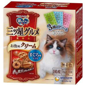 貓小食-日本unicharm-三星銀匙貓脆餅-混合裝-金槍魚-鰹魚及鯛魚及扇貝-180g-綠藍粉-Unicharm-三星銀匙-寵物用品速遞