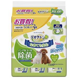 貓犬用清潔美容用品-日本unicharm-寵物抹身除菌濕紙巾-60枚3包入-貓犬用-皮膚毛髮護理-寵物用品速遞