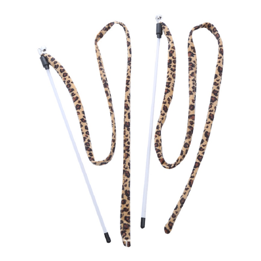 【富貴貓砂 水晶貓砂 換購品】柔軟豹紋布條帶鈴鐺逗貓棒