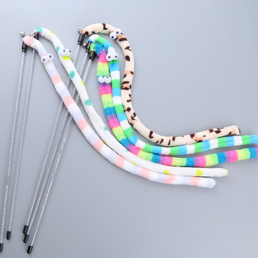 【富貴貓砂 水晶貓砂 換購品】HelloDOG 玩具嚴選 彩色絨布條鈴鐺逗貓棒 大眼眼 (款式隨機)