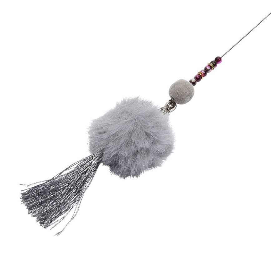 日本Rookcran 流鬚毛毛球逗貓棒 (灰色) (圖片3)