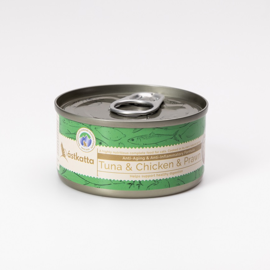 Astkatta 冰島罐 貓罐頭 增强活力主食配方 白鰹吞拿雞肉白蝦 80g (P00054) (新舊包裝隨機發貨) (圖片3)