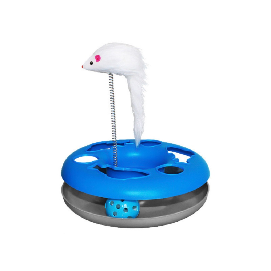 其他 HelloDOG 貓玩具 彈簧瘋狂遊樂盤 羽毛或老鼠 (顏色隨機)