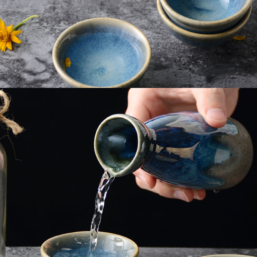 日式復古陶瓷酒杯酒瓶套裝 武士藍 一瓶四杯 (圖片3)