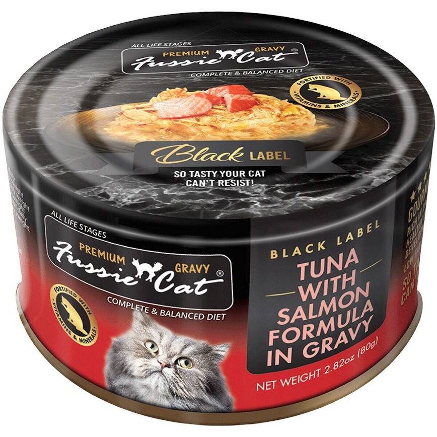 Fussie Cat Fussie Cat 貓罐頭 肉汁主食罐(湯) 極品吞拿魚 + 三文魚 Tuna with Salmon Formula in Gravy 80g (FUG-GRC) (新舊包裝隨機發貨)
