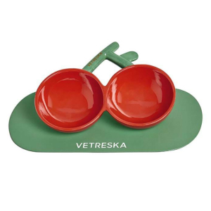 VETRESKA-⾞厘⼦造型陶瓷雙碗-vk12636-飲食用具-寵物用品速遞