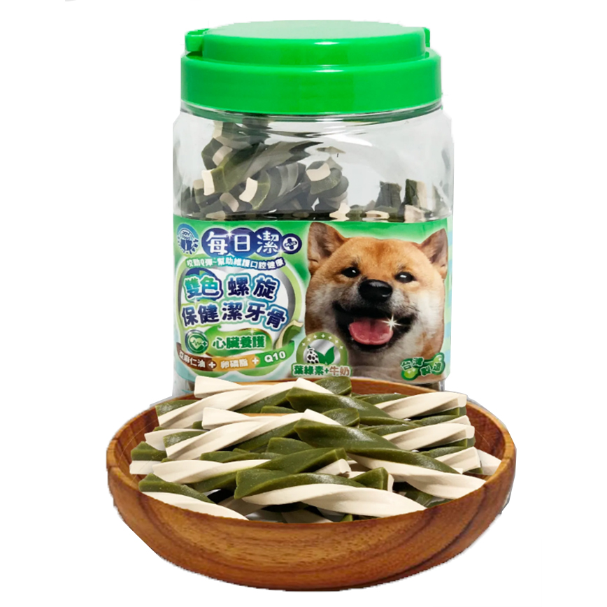 每日潔 每日潔 雙色螺旋保健潔牙骨 桶裝 心臟養護 葉綠素+牛奶 800g (7140) 