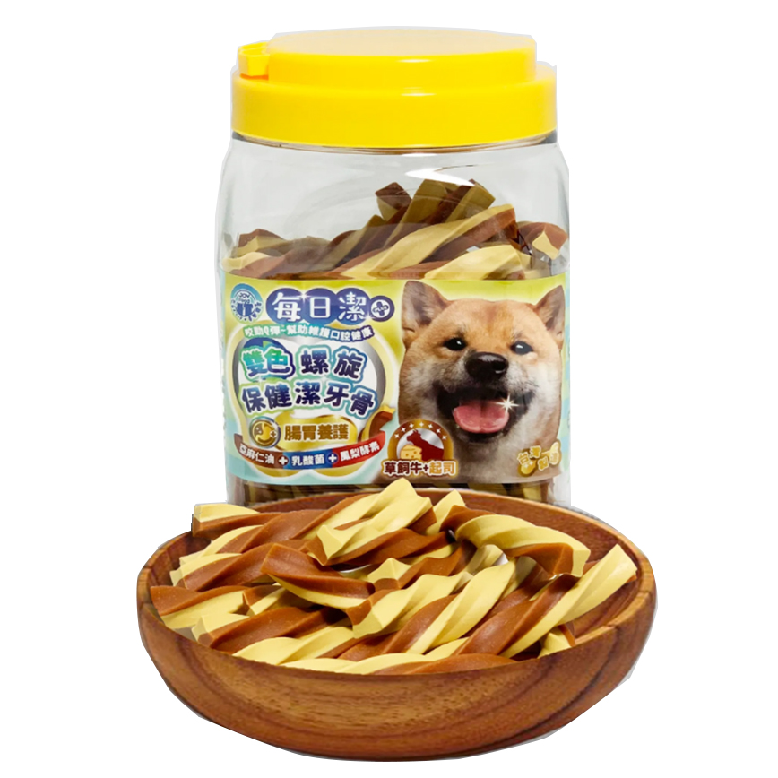 每日潔 每日潔 雙色螺旋保健潔牙骨 桶裝 腸胃養護 草飼牛+起司 800g (7157) 