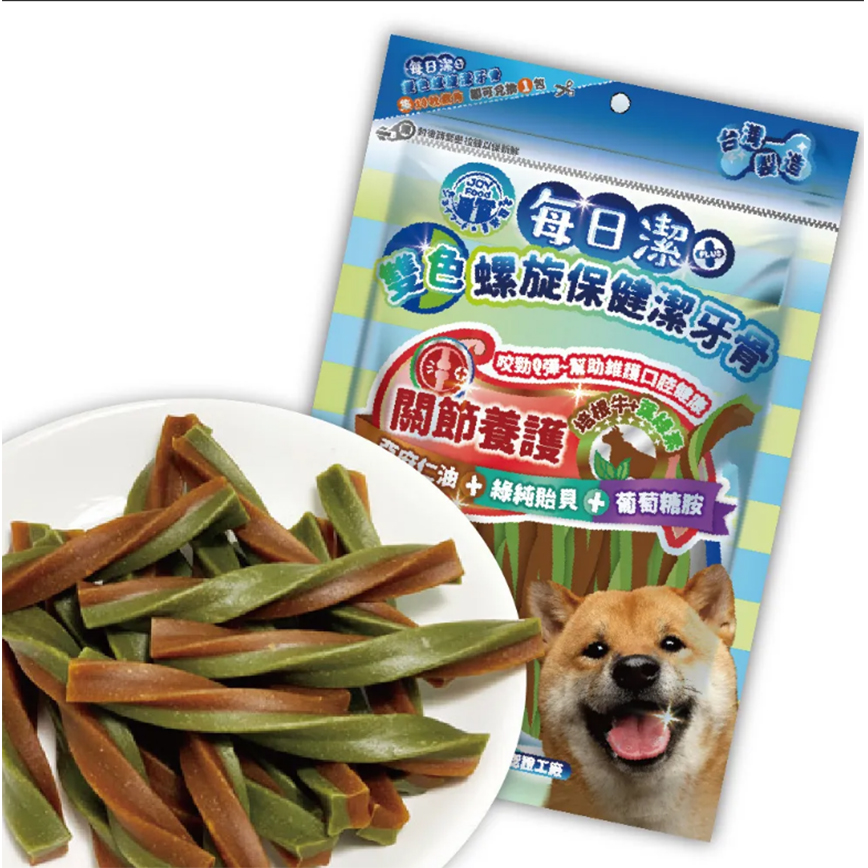 每日潔 每日潔 雙色螺旋保健潔牙骨 袋裝 關節養護 培根牛+葉綠素 300g (7133) 