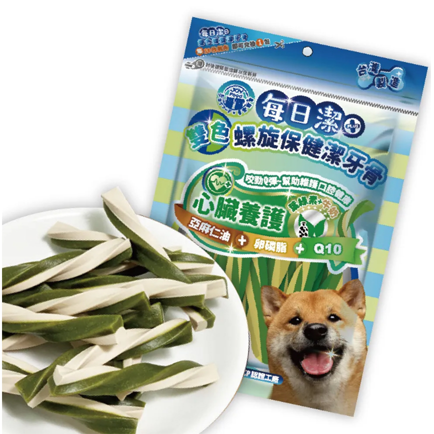 每日潔 每日潔 雙色螺旋保健潔牙骨 袋裝 心臟養護 葉綠素+牛奶 300g (7102) 