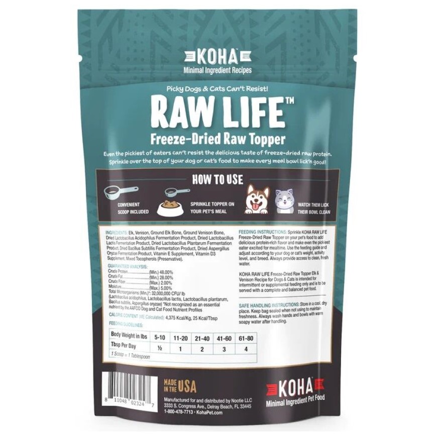 KOHA Raw Life 滋味高凍乾貓狗糧伴 鹿+麋鹿肉配方 8oz (KDFT8EV) (圖片3)