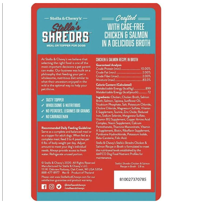 Stella & Chewy's Stella's Shredrs 狗濕糧 肉絲滋味包系列 放養雞+三文魚配方 80g 2.8oz (SSCSB) (圖片3)
