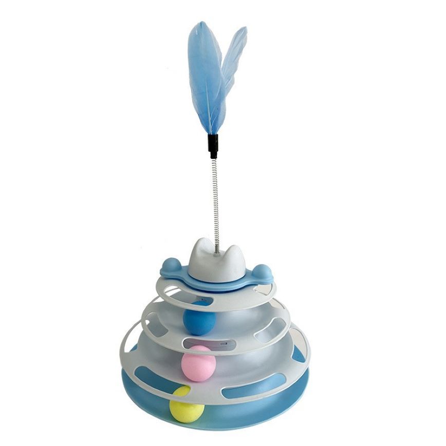 四層軌道遊樂盤帶逗貓棒太空塔轉盤互動貓玩具 (圖片3)