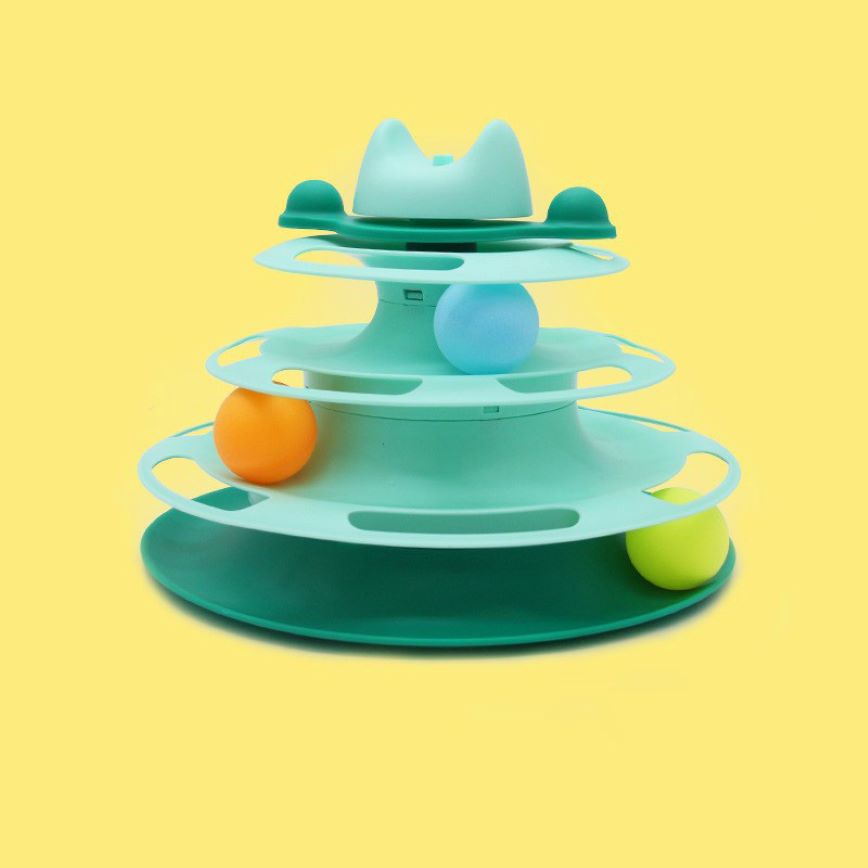 四層軌道遊樂盤帶逗貓棒太空塔轉盤互動貓玩具 (圖片4)