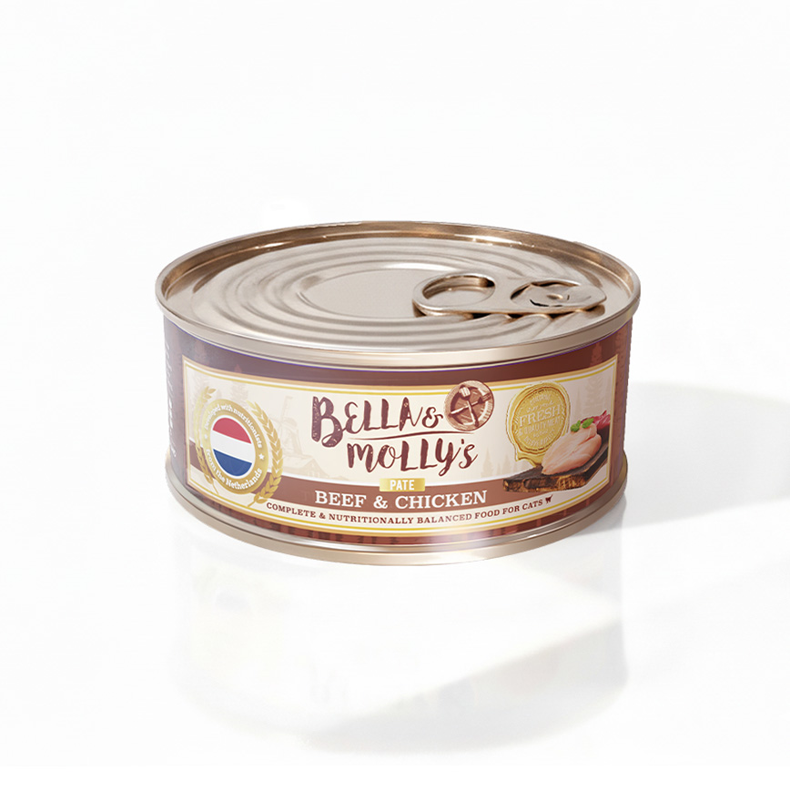 Bella & Molly's Bella & Molly's 荷蘭罐 貓罐頭 AAFCO 主食罐 強身配方 牛肉及雞肉肉醬 80g