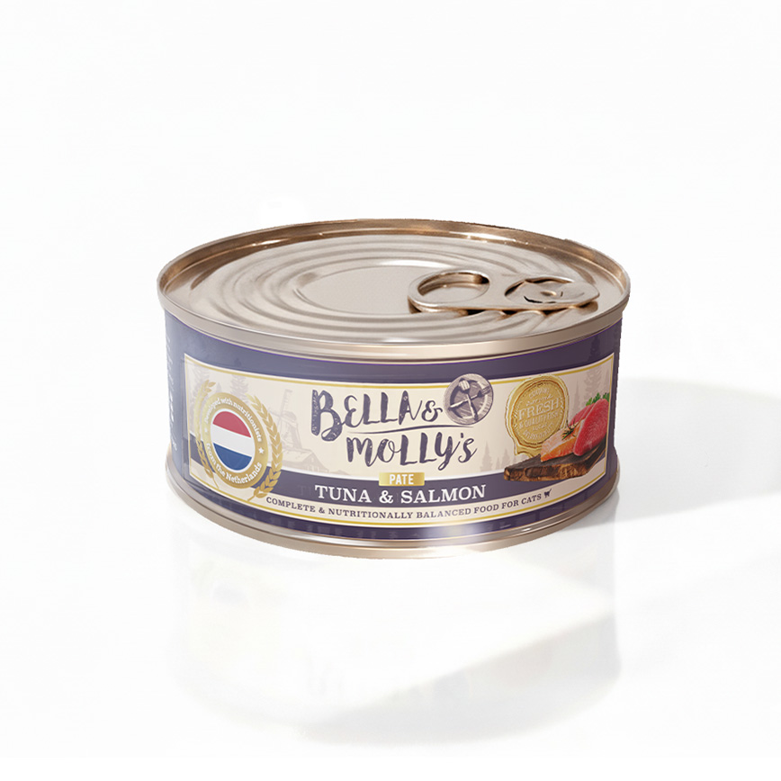 Bella & Molly's Bella & Molly's 荷蘭罐 貓罐頭 AAFCO 主食罐 美毛配方 三文魚及吞拿魚肉醬 80g