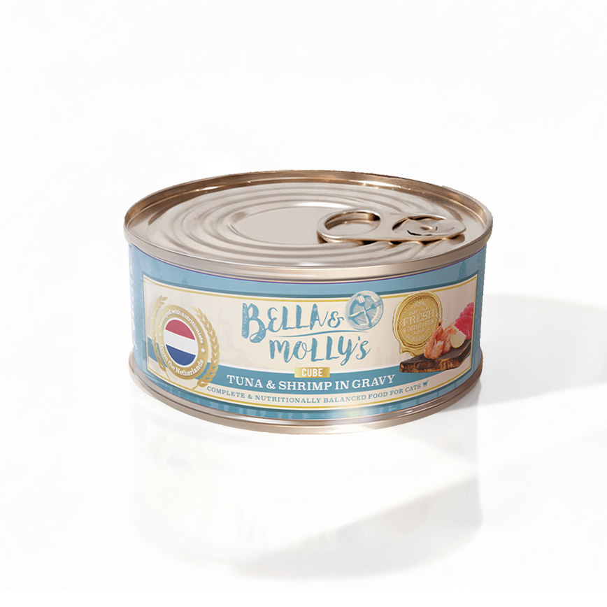 Bella & Molly's Bella & Molly's 荷蘭罐 貓罐頭 AAFCO 主食罐 關節健康 蝦肉及吞拿魚肉塊 80g - 限時試食價