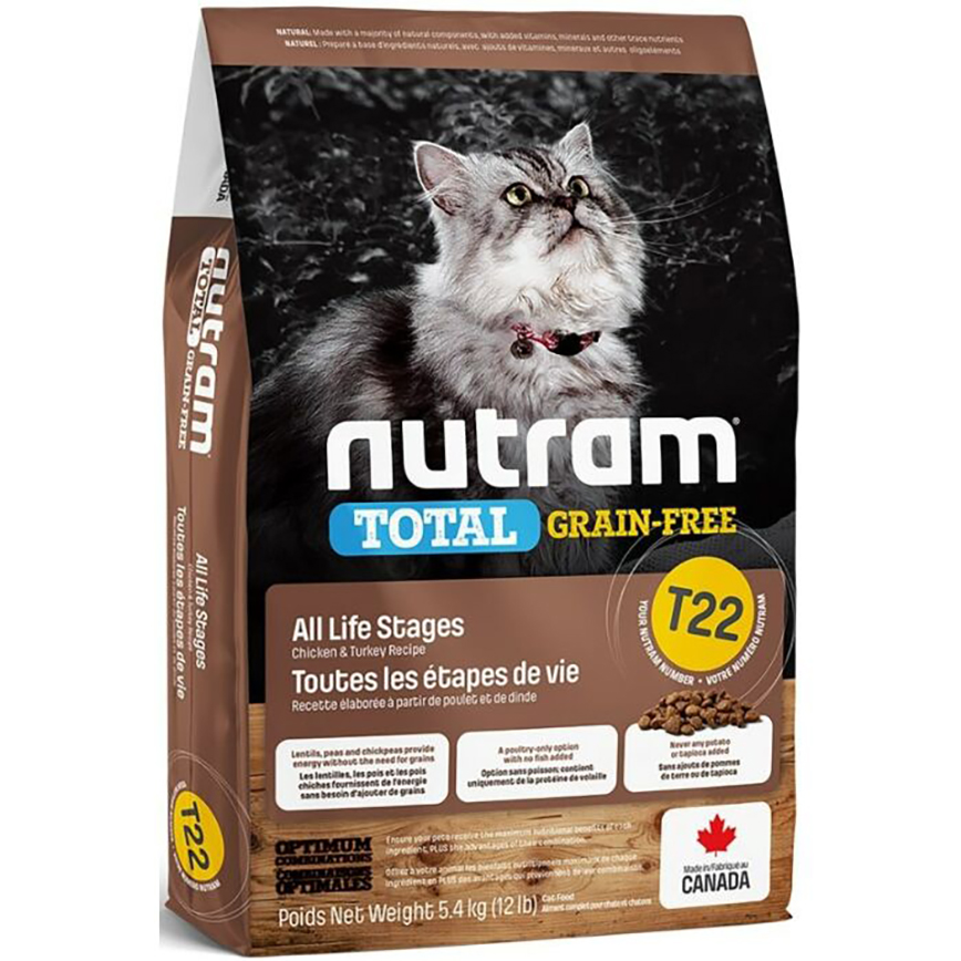 Nutram nutram紐頓 無薯無穀糧全貓糧 雞及火雞 Turkey & Chicken T22 2kg (NT-T22-2K)