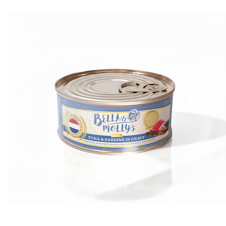 Bella Mollys Bella & Molly's 荷蘭罐 貓罐頭 AAFCO 主食罐 去毛球 沙甸魚及吞拿魚肉塊 40g - 限時試食價