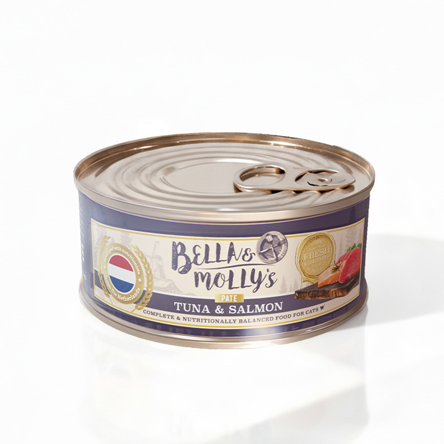 Bella Mollys Bella & Molly's 荷蘭罐 貓罐頭 AAFCO 主食罐 美毛配方 三文魚及吞拿魚肉醬 156g