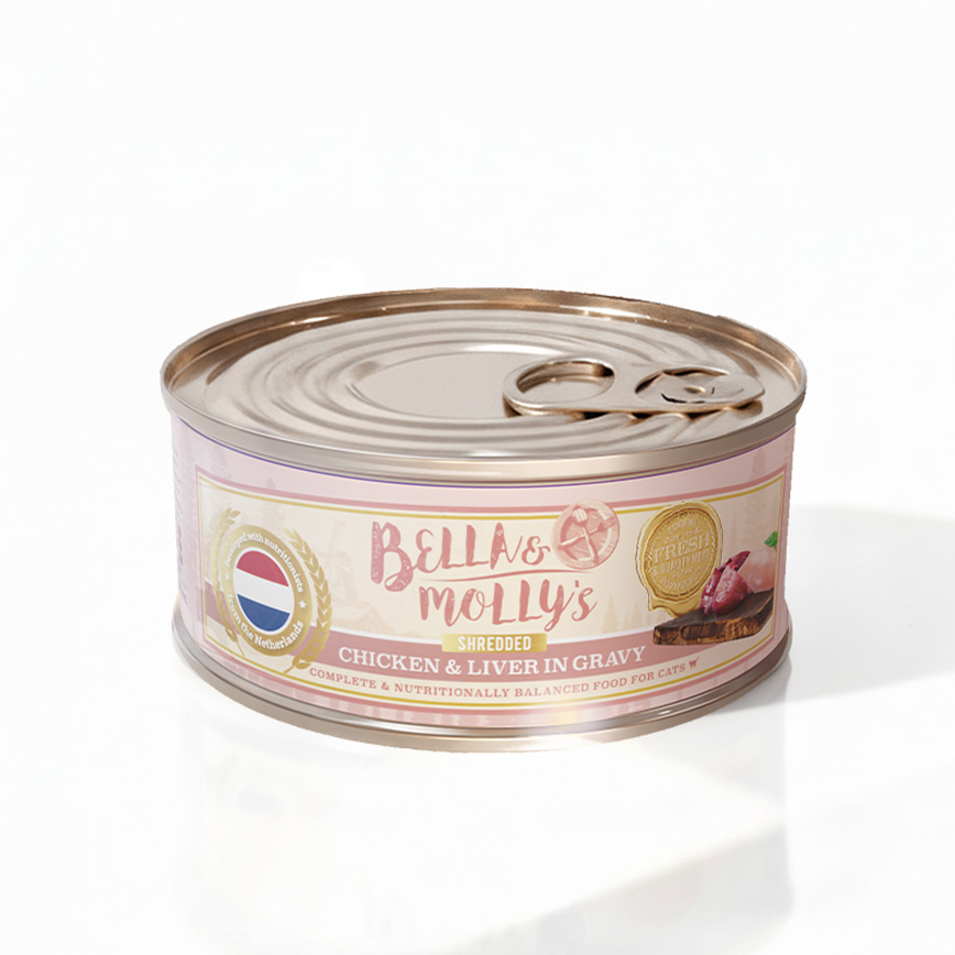Bella Mollys Bella & Molly's 荷蘭罐 貓罐頭 AAFCO 主食罐 挑咀配方 雞肝及雞絲肉汁 156g