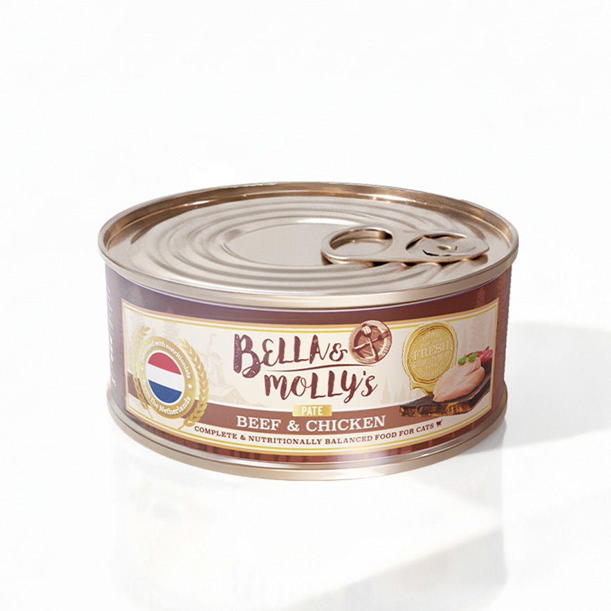 Bella Mollys Bella & Molly's 荷蘭罐 貓罐頭 AAFCO 主食罐 強身配方 牛肉及雞肉肉醬 156g