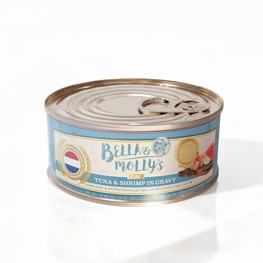 Bella Mollys Bella & Molly's 荷蘭罐 貓罐頭 AAFCO 主食罐 關節健康 蝦肉及吞拿魚肉塊 156g