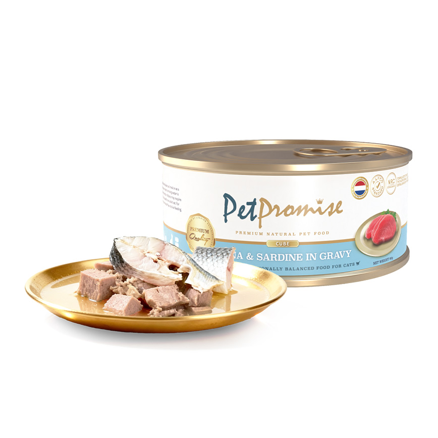 Pet Promise Pet Promise 貓罐頭 荷蘭罐 AAFCO 主食罐 吞拿魚及沙甸魚肉粒 80g - 限時試食價
