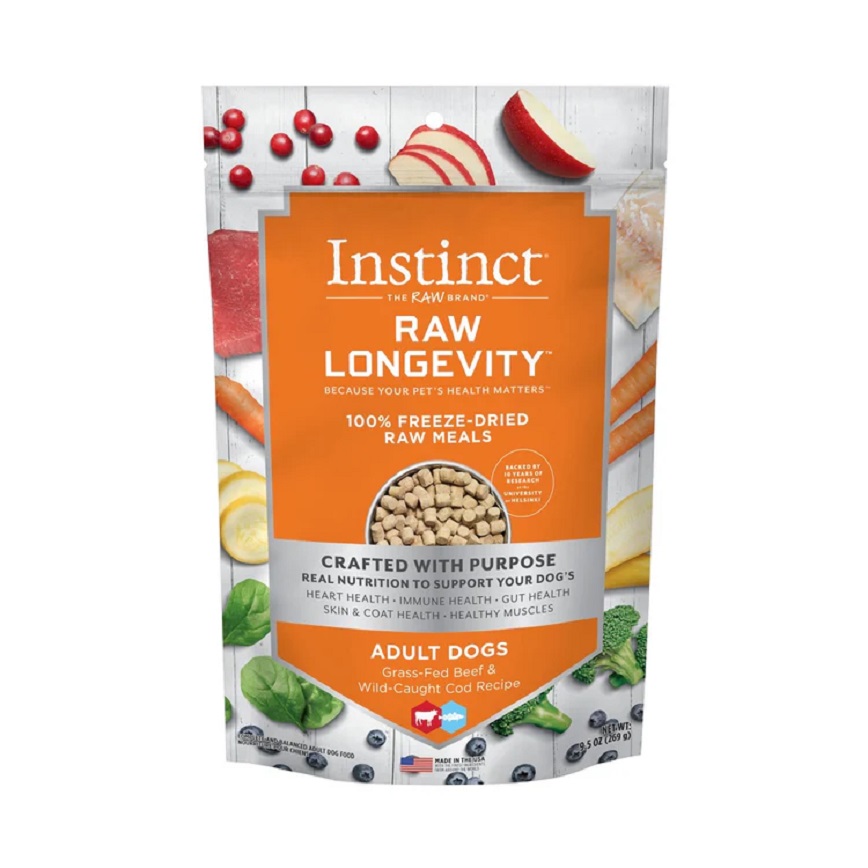 狗糧 Instinct 狗糧 凍乾生肉主食糧 長壽系列 成犬 牛肉 + 鱈魚 9.5oz (621478)