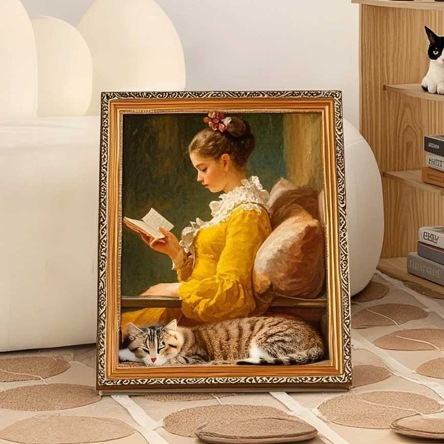 【富貴貓砂 水晶貓砂 換購品】貓抓板之名畫系列 貓玩具 看書少女 1個